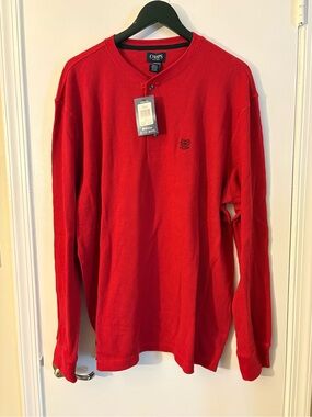 Chaps Men's Red Long-Sleeve Henley Waffle Knit